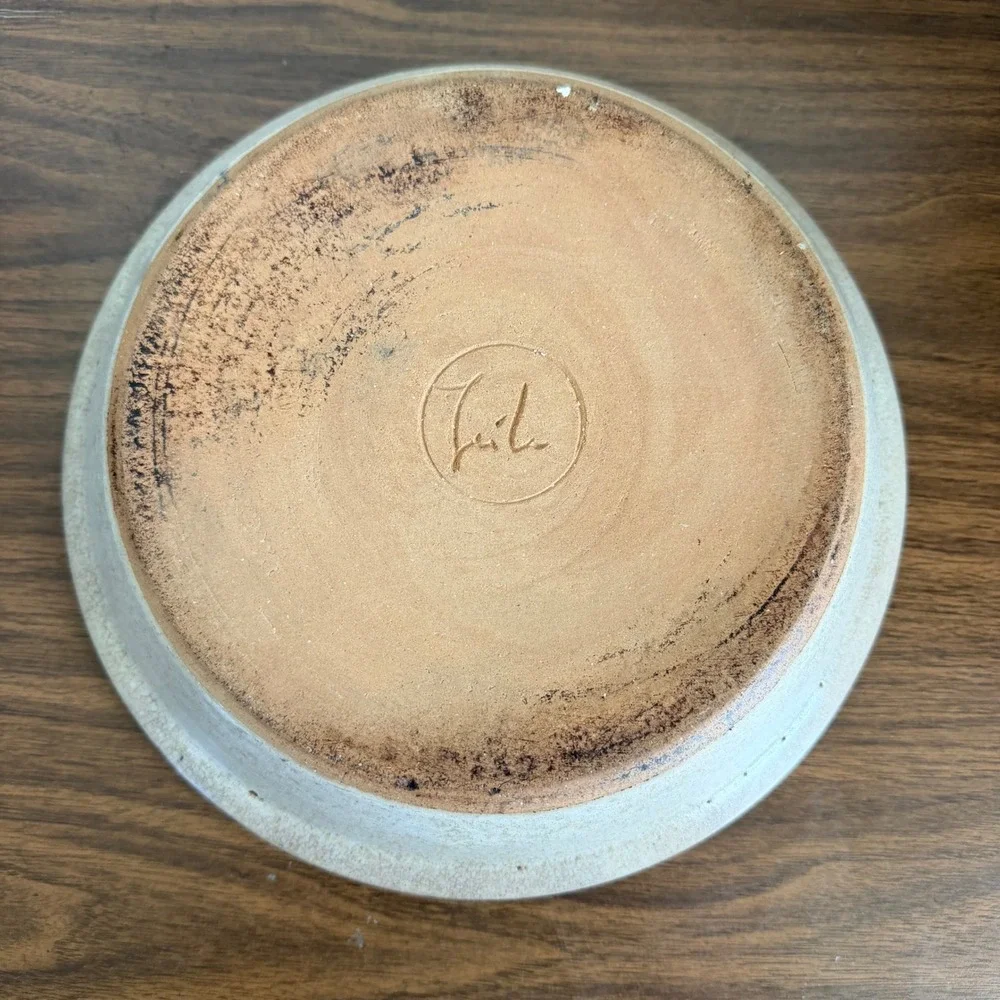 Vintage Studio Pottery Handmade Ceramic Pie Dish Floral Crackle Glaze Signed 9
